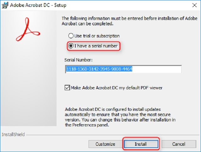 chọn install để cài đặt Adobe Acrobat 2022 full crack