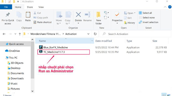 Nhấp chuột phải chọn Run as Administrator để chạy file TC_Medicine11.73.