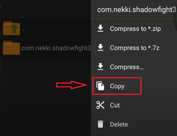 Chọn tiếp vào com.nekki.shadowfight3 và tiến hành Copy toàn bộ file.