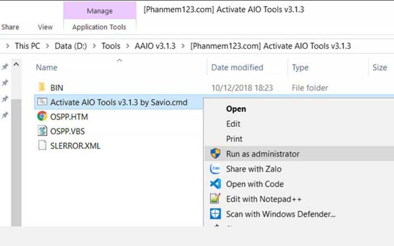 Khởi chạy file Activate AIO Tools v3.1.3 by Savio.cmd trên Windows 11