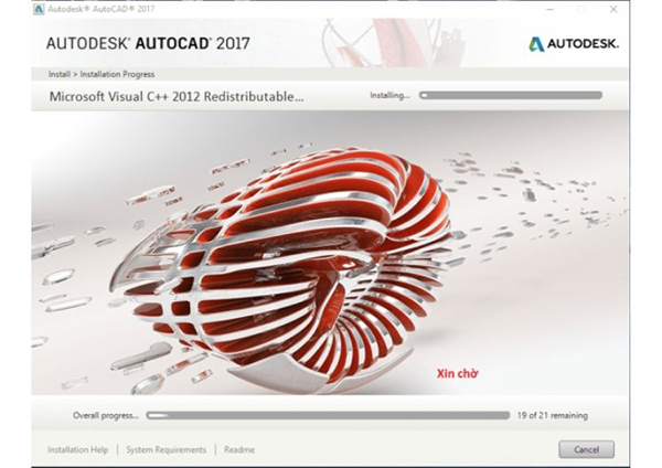 chờ đợi phần mềm Autocad 2017 giải nén