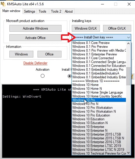Select the version of Windows you need to activate