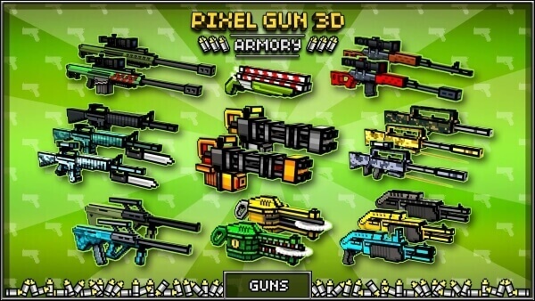 sưu tầm súng tron pixel gun 3d mod full