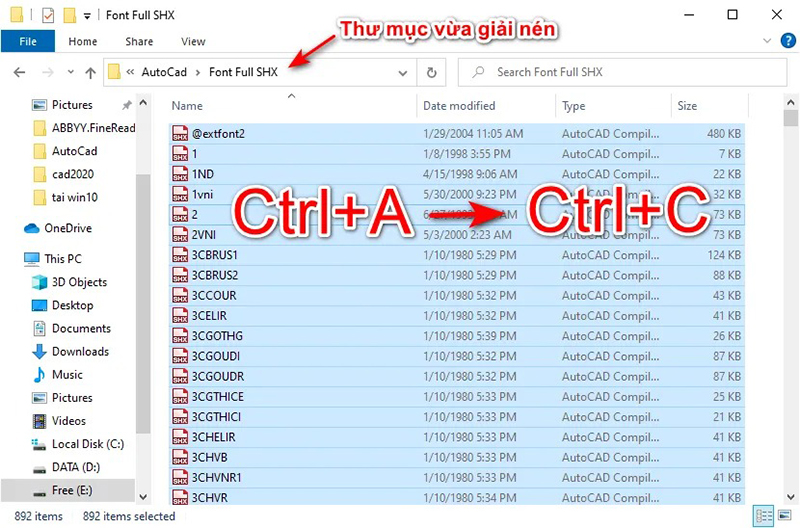 sao chép toàn bộ font SHX bằng tổ hợp phím 