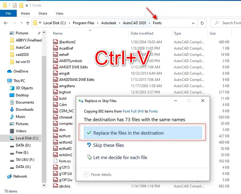 Tới thư mục Fonts phần mềm AutoCAD